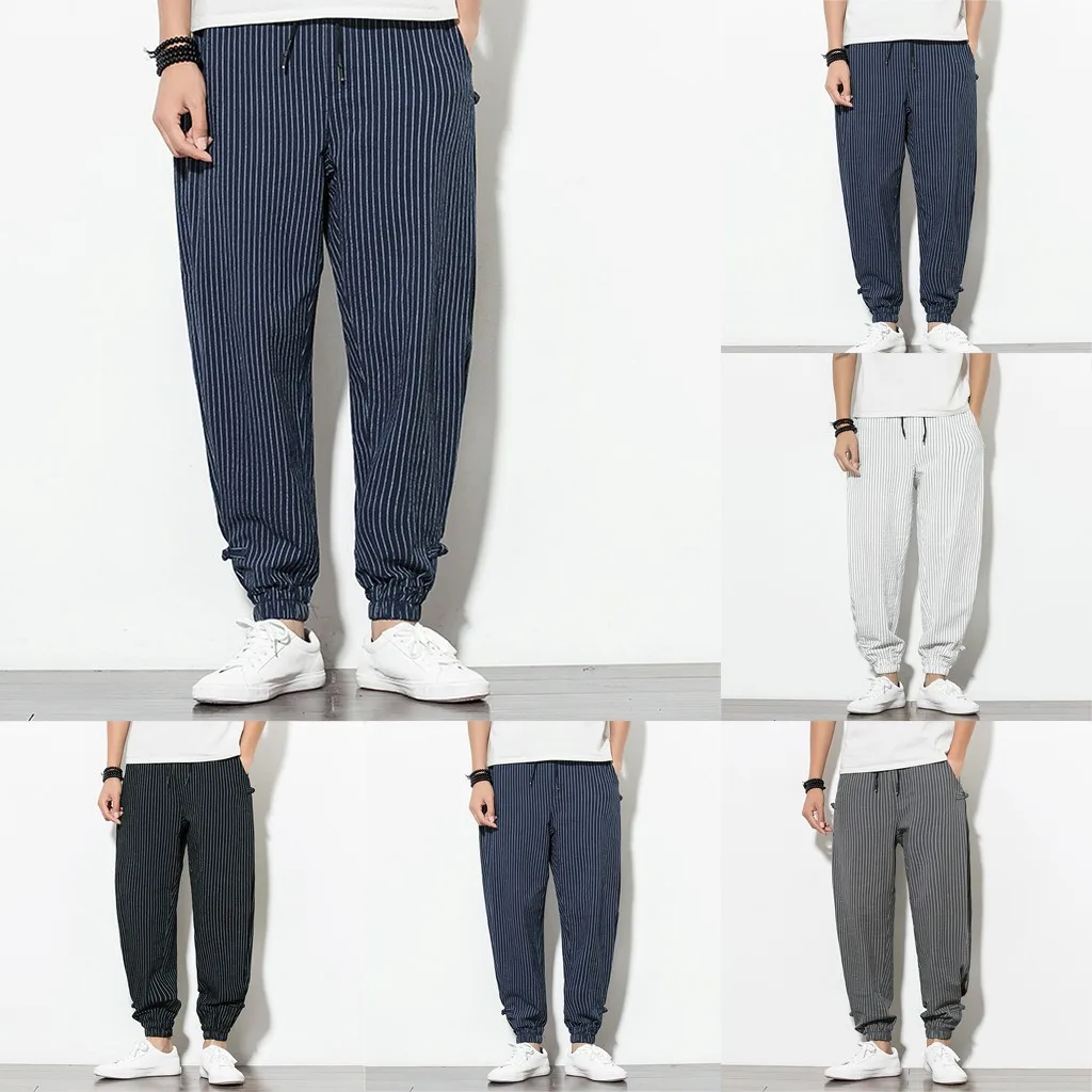 

Summer Harem Hip Men Casual Pants Jogger Fitness Man Trousers Y2k Clothes Baggy Cotton Linen Loose Pantalones Gym Work