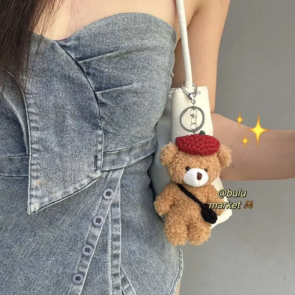 Trendy Korean Artist Bear Plush Toy Wall Hanging Cute Teddy Bear Keychain Niche PP Cotton Filled Cuddly Doll Bag Accessory