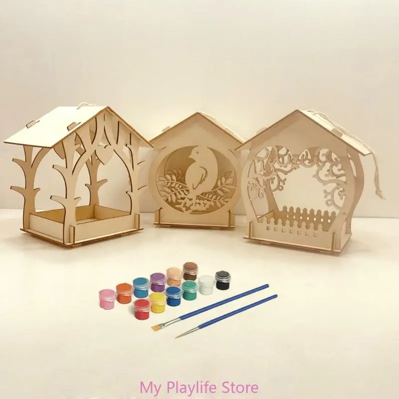 3 Pieces Bird Feeders DIY Outdoor Birdhouse Painting Art Activities Crafts 1