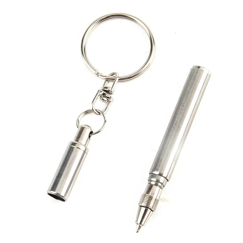 6.3cm Portable Telescoping Tool Pen Metal Key Ring Creative Stainless Steel Keychain Ergonomic Ball School Office SuppliesPoint