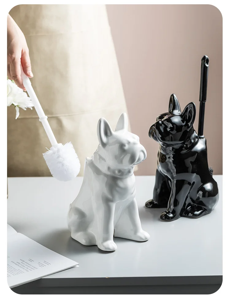 Ceramic Dog Toilet Brush Holder French Bulldog Black and White Cartoon Dog  Toilet Storage Bathroom Accessories Toilet Brush