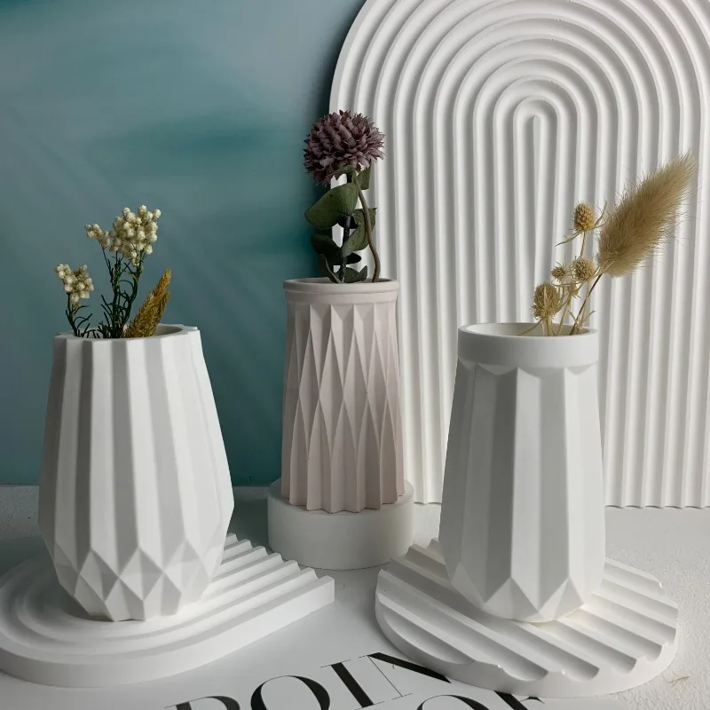 Faceted Vase Silicone Mold Concrete Flower Vase Mold Geometric Plaster Cement Molds Epoxy Resin Art Mould Home Decor