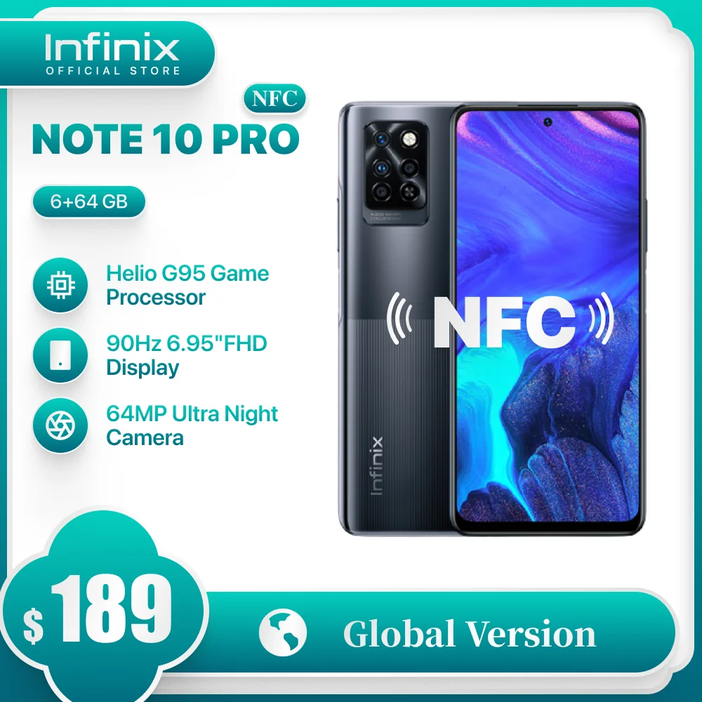 infinix cell phone Infinix NOTE 10 PRO SmartPhone NFC Facial Recognition Unlock 33W Super Charge Octa-core Helio G95 6.95 Inch 90Hz High Refresh infinix cell phone