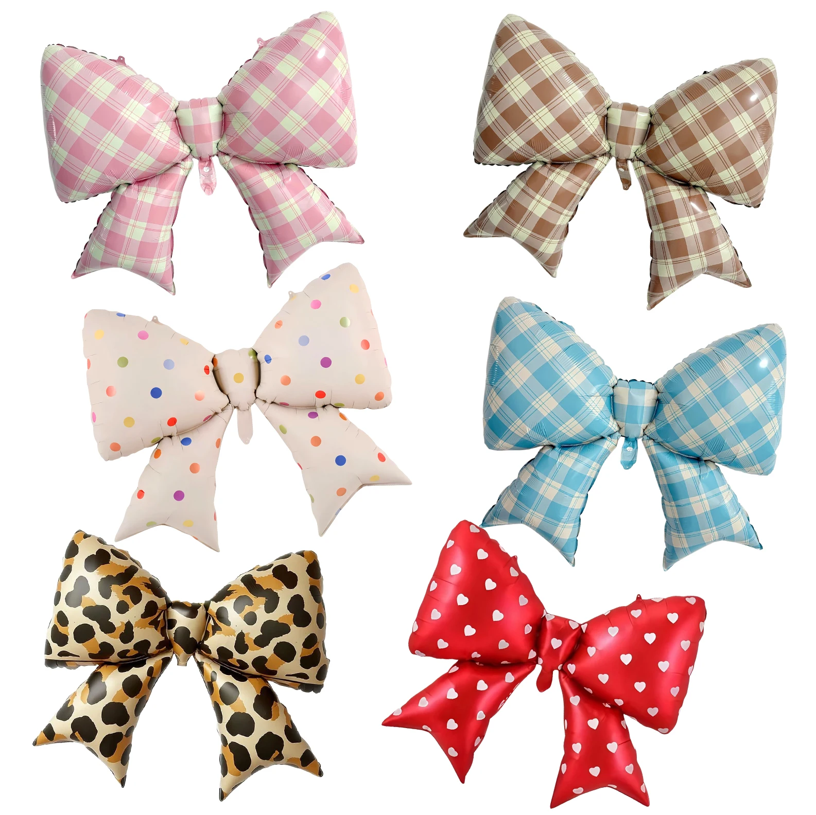 5 Stück/38 Zoll rosa/rot/blau/braun karierte Schleifenballons/Gingham-Schleifenfolienballons für Partyzubehör