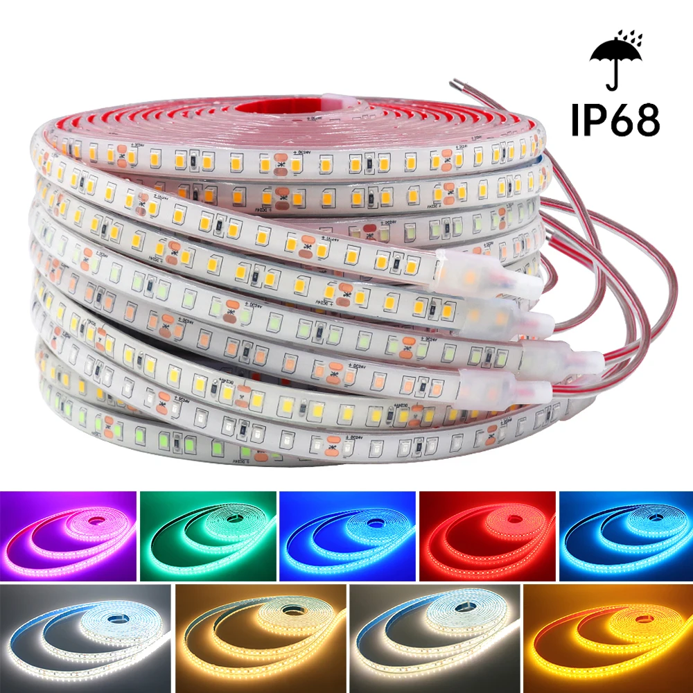 

IP68 Waterproof LED strip Light 24V 2835 120Leds Underwater Outdoor Flexible LED Tape with Adhesive for Swimming Pool Decor 0.5-