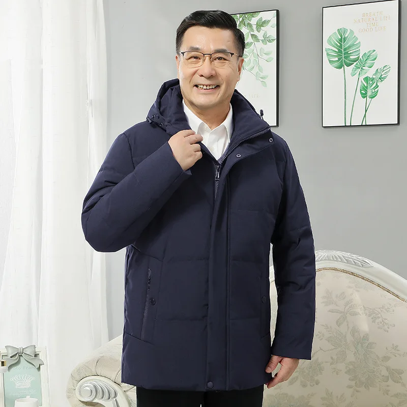 Fashion 90% White Duck Down Jackets Men Hoody Thick Warm Parkas Winter Solid Zipper Men's Down Coat Middle-aged Men Dad Outwears