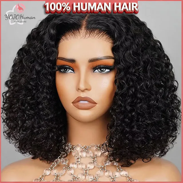 Perruque Bob à ondulations profondes en cheveux humains, perruques Lace Front pour femmes noires, perruques en cheveux humains avec dentelle invisible, densité 200, 13x4 # 1B Noir naturel 1