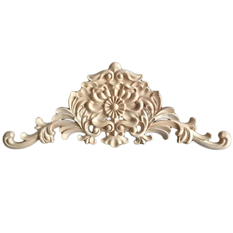 

European Real Wood Long Floral Carving Applique Home Decoration Accessories Door Cabinet Furniture Figurines European Decor