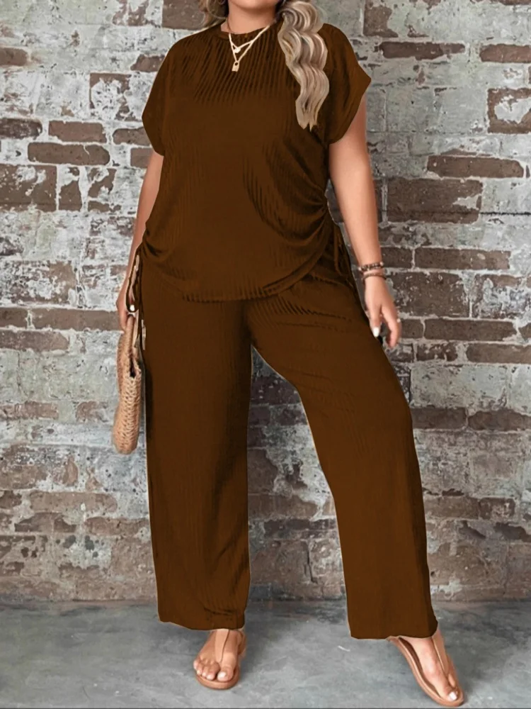 Wmstar Two Piece Set Women Wholesale Woman Plus Size for Spring Summer Casual Fashionable Round Neck Multi Color Loose 2025