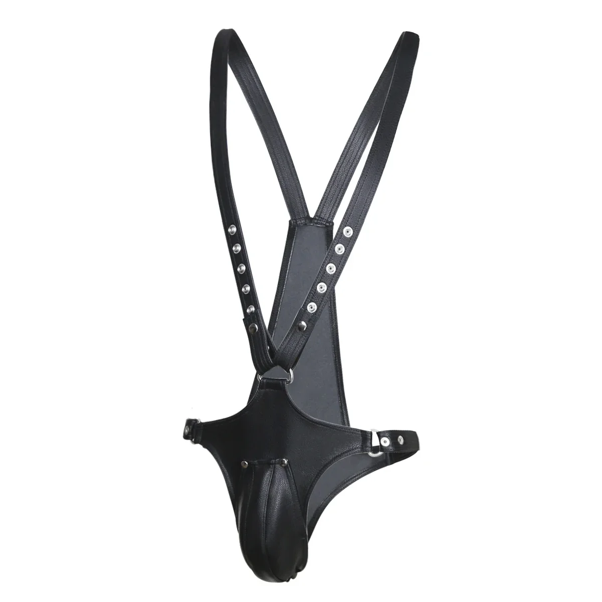 Men Sexy Jockstrap Underwear Faux Leather Bodysuits G Strings Thong Erotic Suspender Jumpsuits Gay Leather Penis Pouch Jumpsuit
