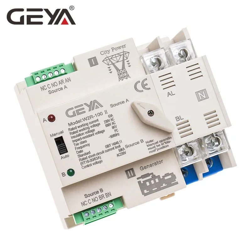 GEYA-Din  100A 2  ATS  ڵ ȯ ġ, 63A 100A 50/60Hz PC  220V 110V  