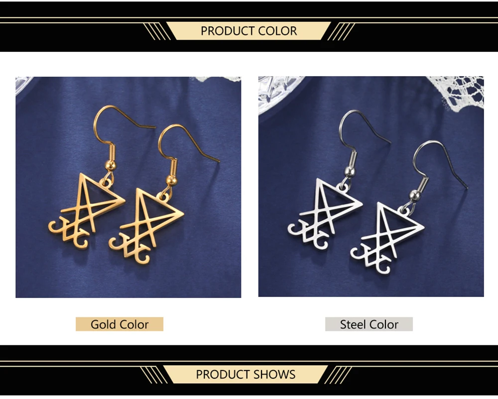 Dawapara Sigil of Lucifer Ohrringe Edelstahl Okkult Goth Gothic Anhänger Luziferischer Satinismus Signet Wicca Amulett Schmuck – Detail 3