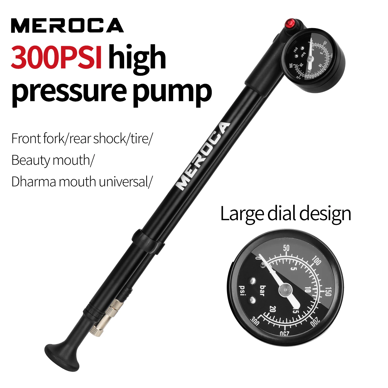 MEROCA Mtb Pump 300psi Air Pressure For Front Fork Shock thumbnail 3