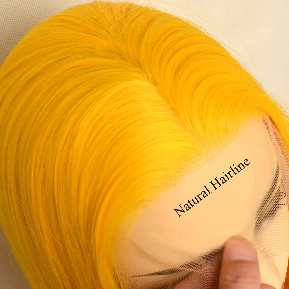 Yellow Synthetic Lace Front Wig Heat Resistant Fiber Silky Straight Natural Hairline For Women