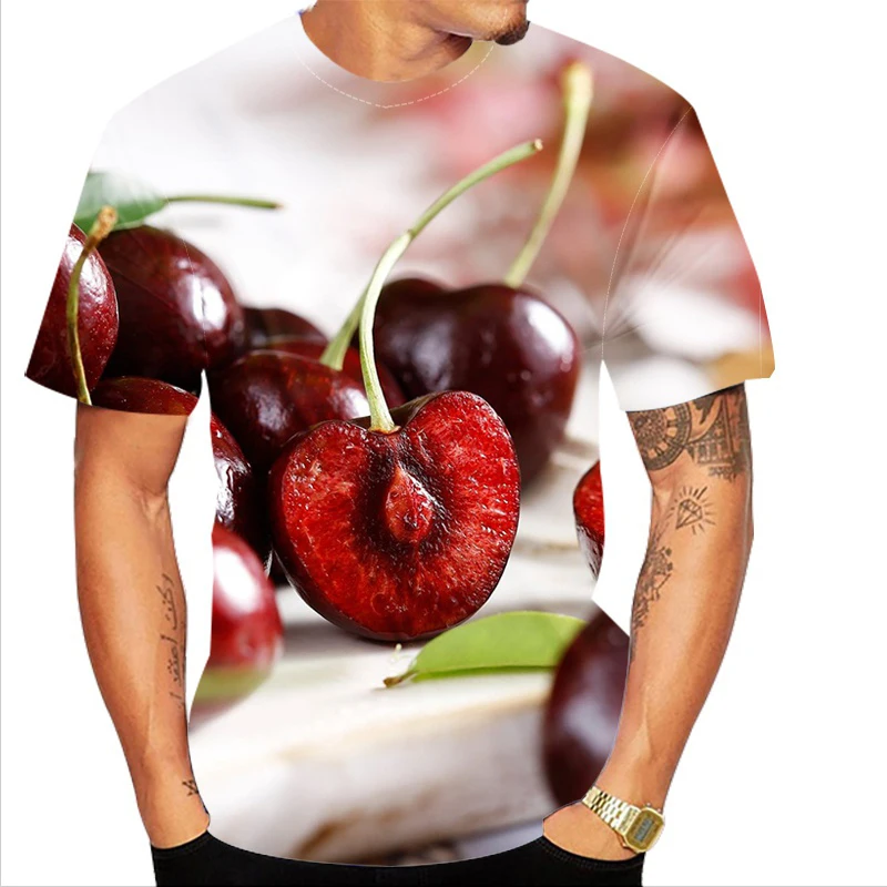 

Unisex Round Neck Personality T-shirt 3D Cherry Fruit Print T-shirt Unisex Round Neck Personality T-shirt