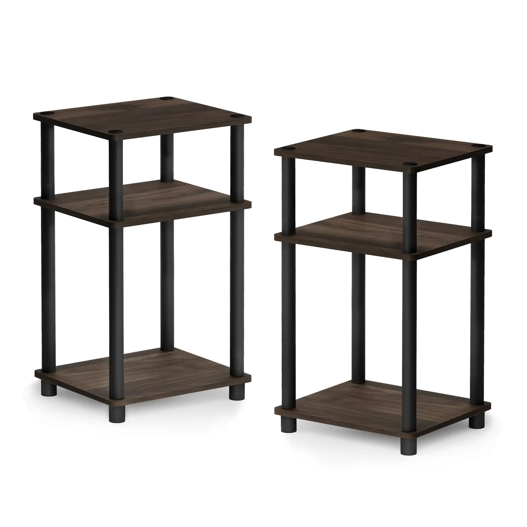 

Furinno Just 3-Tier Turn-N-Tube End Table, 2-Pack, Columbia Walnut/Black, Rectangular, Wood