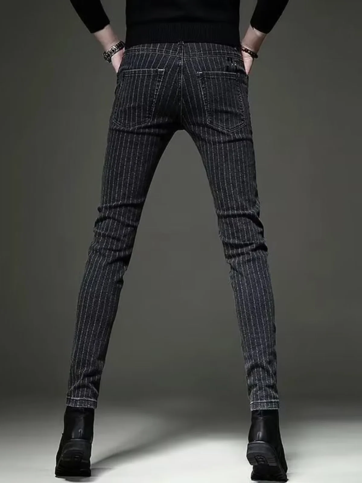 High-End Casual Slim Fit Men's Denim Jeans Korean Sle Stripe Trendy Comfortable Long Trousers Autumn Winter New Arrival