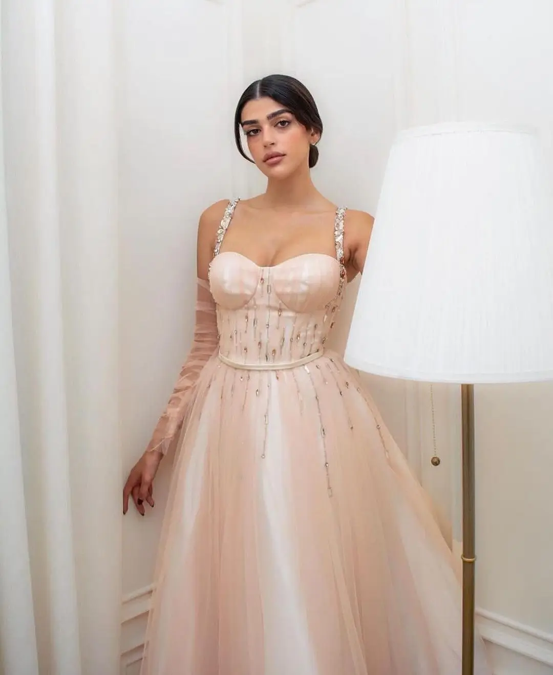 

Vintage Sweetheart Sleeveless Prom Dresses A-Line Pleated Tulle Floor Length Party Dresses vestidos de novia