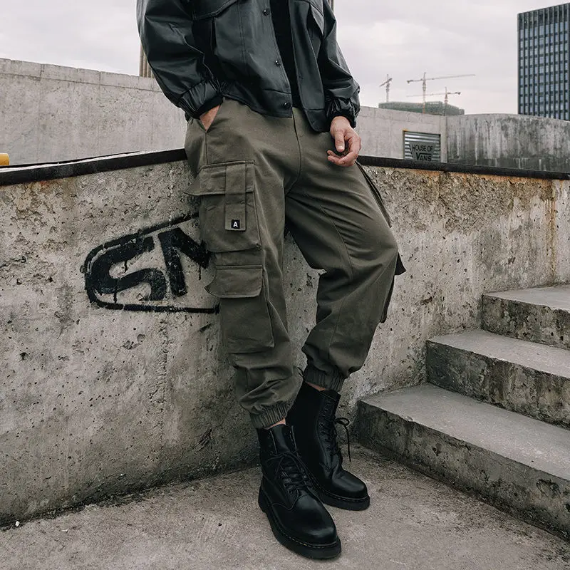 Streetwear Men Vintage Cargo Pants Army Green Military Style Baggy