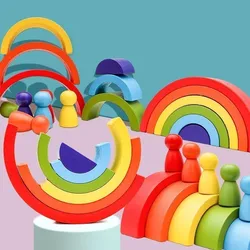 Blocs en bois arc en ciel pour enfants, 1 ensemble, jeux Montessori, jouets éducatifs, cadeaux sans BPA, décoration de chambre, jouet en bois, cadeau 