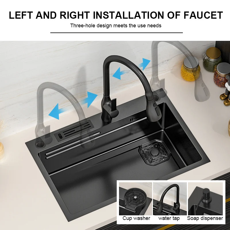 Kitchen Sink Nano 304 Stainless Steel Household Washbasin Sink Large Single Slot With Knife Holder Above Counter/Undermount Sink 6