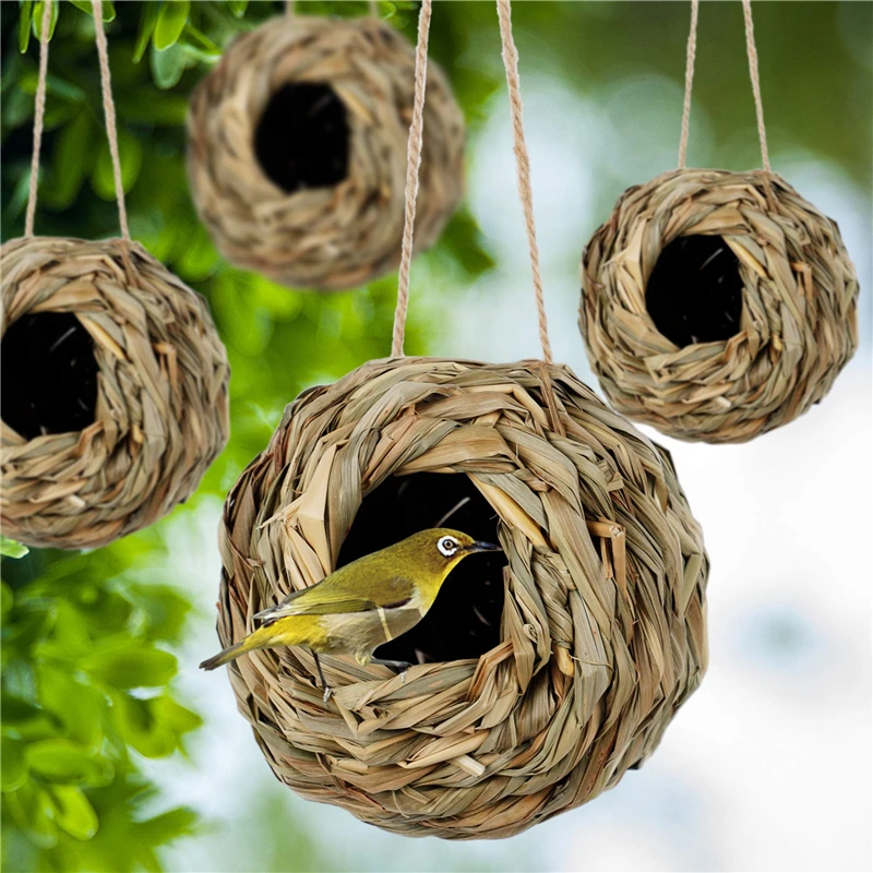 Birds Nest Bird Cage Natural Reed Grass Spherical Hummingbird Nest Outdoor Decorative Weaved Hanging Bird Nest Hous Proficient - Image 3