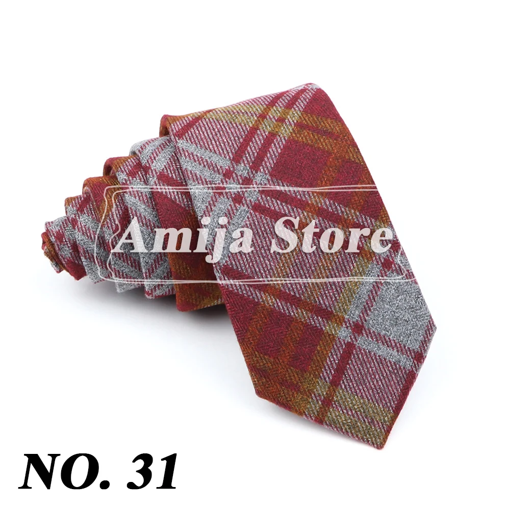 Super Weiche Wolle Baumwolle Krawatte Plaid Diamant Gestreiften Männer 6cm Dünne Krawatte Rot Blau Dunkle Farbe Smoking Anzug Männlichen geschenk Hemd Zubehör – Detail 34