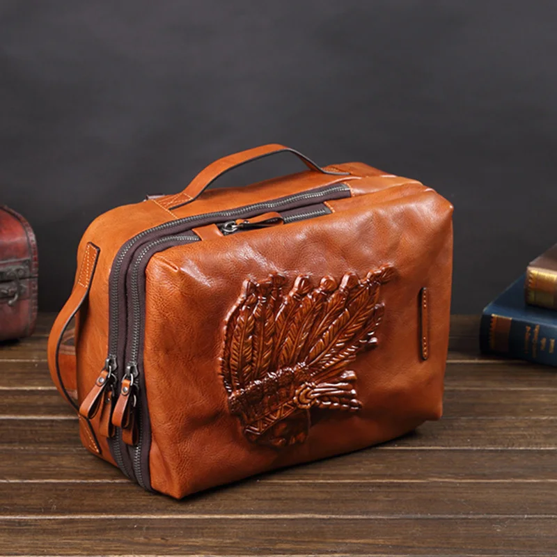 Vintage Leather Men's Backpack Male Laptop Shoulder Bag Men Large Capacity Travel Backpacks Cowhide Schoolbag Indian Cow Leather 3