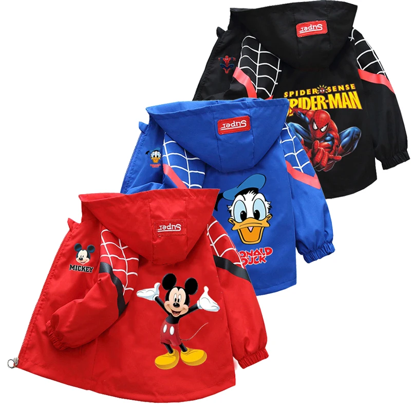 Children's Mickey Hooded Jacket 1-10 Years Autumn Boy's Windbreaker Zipper Hoodie Baby Boys Birthday Present Donald Duck Jacket 1
