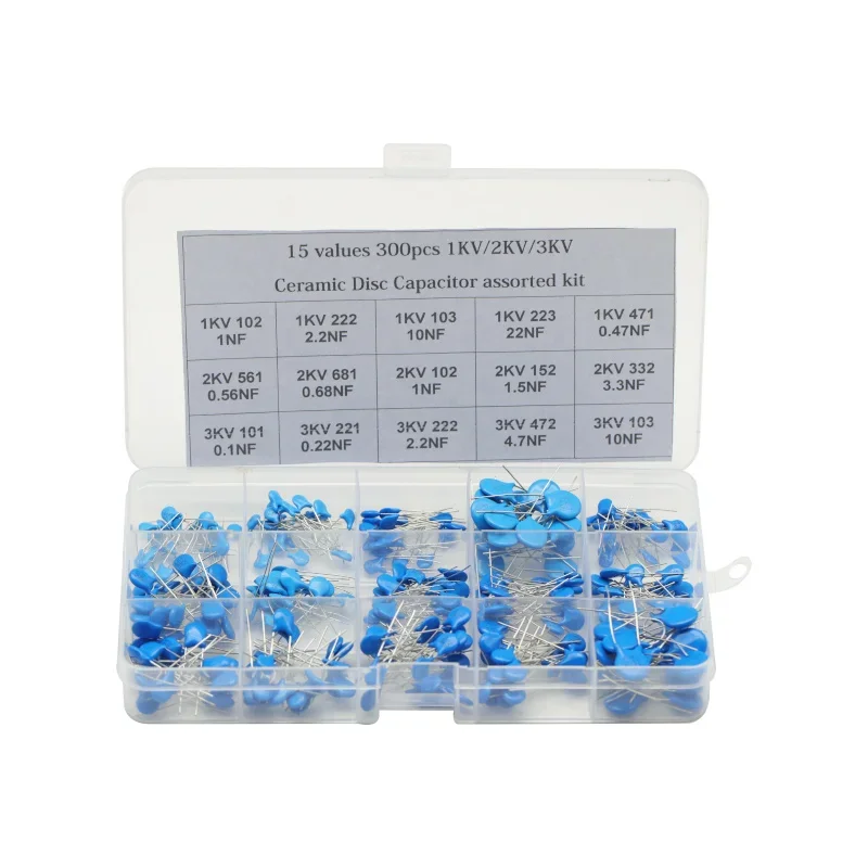 

300PCS 15 Values High Voltage Ceramic Disc Capacitor 1KV 2KV 3KV Capacitance Range For arduino Board Module