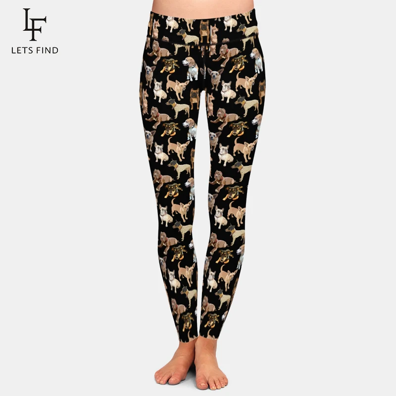 Letsfind Marchi Moda Donna Leggins Vita Alta 3D Simpatico Cane Modello Casual Latte Seta Elasticità Leggings Completi Vendita Calda