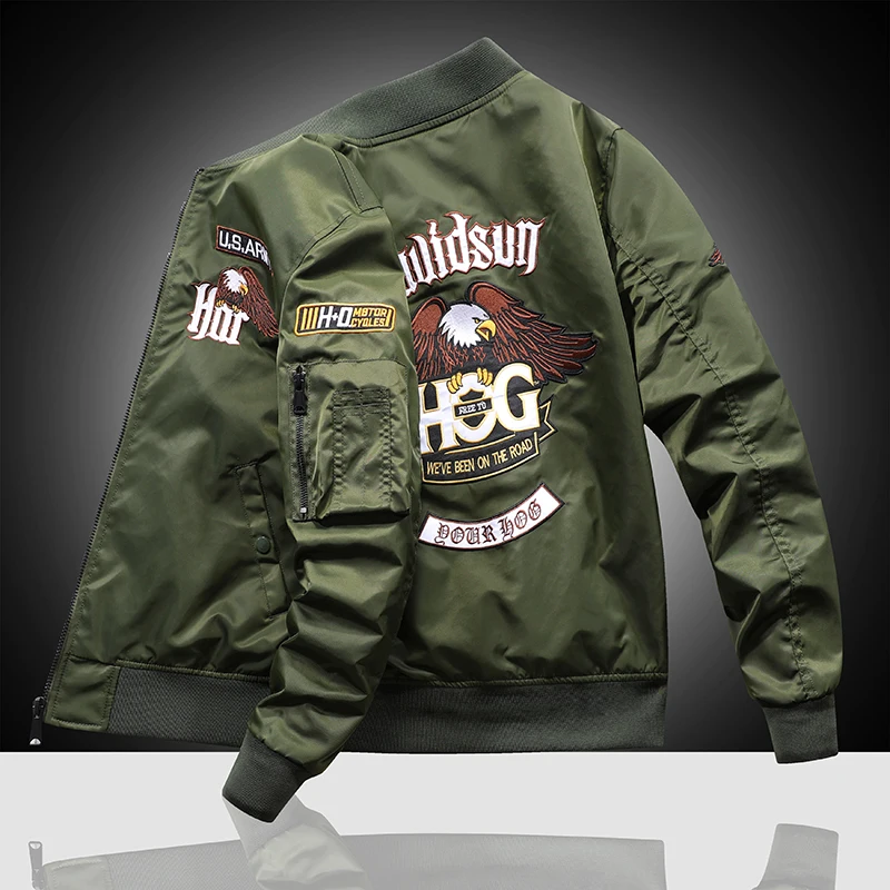 Eagle Flight Jacket Men's Workwear Spring and Autumn Pilot Baseball uniform Tactical Flight Suit Embroidered Heavy Industry Blac 1