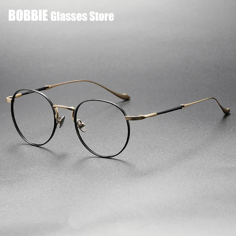 

Eyeglasses Pure Titanium Glasses Frame Men Retro Large Face Round Frames Optical Eyewear Fashion Brand Designer Tide 2024 New
