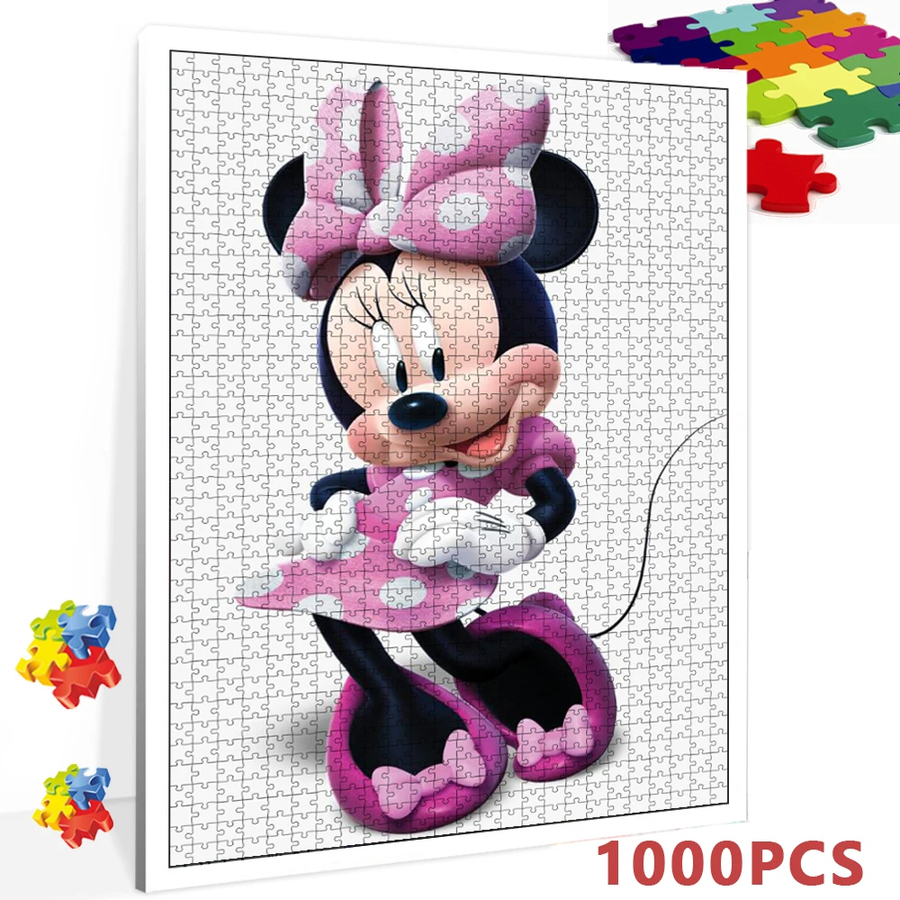 Disney 1000 Pieces Jigsaw Puzzle Minnie Mouse Cartoon Paper Puzzle Relaxing Game Diy Handmade Decompression Toy Kids Gift