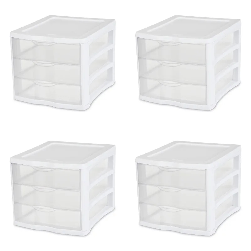 

3 Drawer Unit Plastic, White, Set of 4