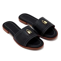 CH Fashion Monogram Print Elegant Design Women's Low Heeled Slippers Solid Color High Quality Metal Lock Simple Single Shoes - Image 3