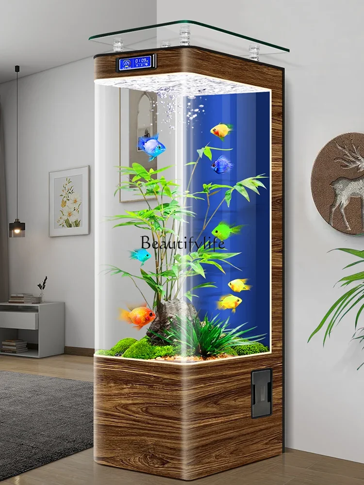 yj9 Free Shipping Vertical Integrated Fish Tank Living Room Small TV Cabinet next to Aquarium Change Water