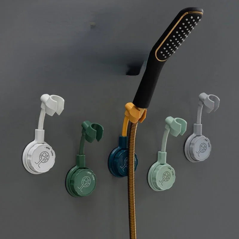 360° Shower Head Holder Adjustable Self-Adhesive Showerhead Bracket Wall Mount with Hooks Stand SPA Bathroom Universal ABS 1pc 2