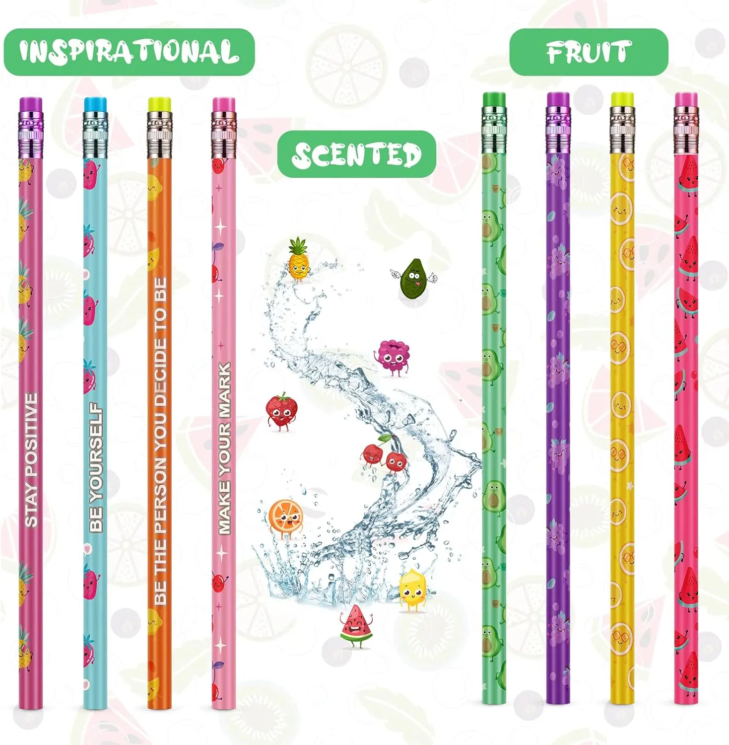 Smelly Pencils for Kids Inspirational H Pencils with Erasers Cylinder Colorful Fun Wood Pencils Motivational Graphite 5