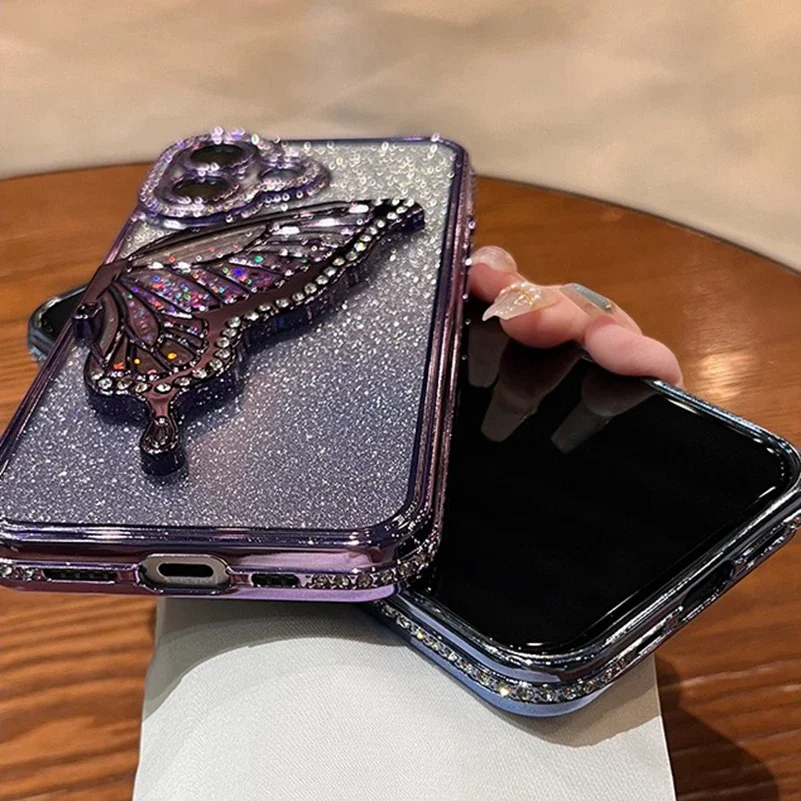 Luxury 3D Butterfly Bling Diamond Glitter Phone Case with Plating Finish