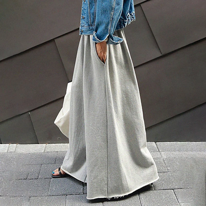 Yeezzi Urban Female Black Gray Solid Color Wide Leg Elastic Waist Pants Casual Work Long Turnip Trousers For Women 2023 New