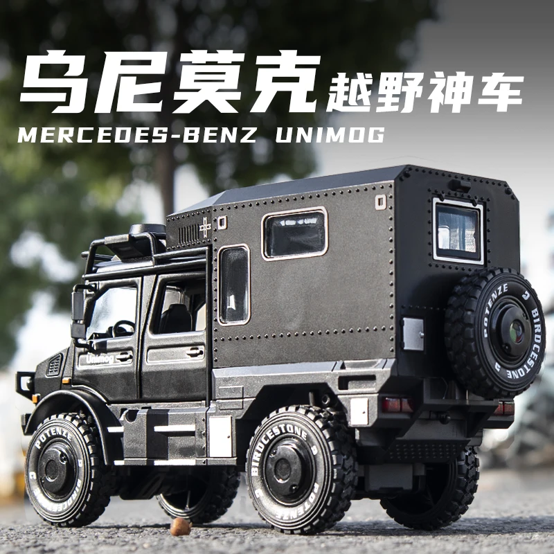 1:28 Benzs UNIMOG U4000 Motorhome Alloy Cross-country Touring Car Model Diecast Toy Off-road Vehicles Model Simulation Kids Gift