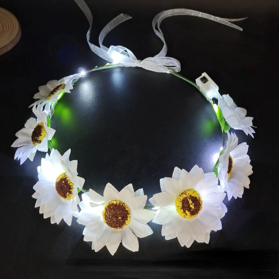 Women Girl Led Flower Headband Crown Light Up Wreath Glowing Floral