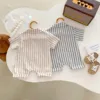 Baby Boys Rompers Striped Jumpsuits Turn Down Collar Toddler Boys Summer Clothing 3