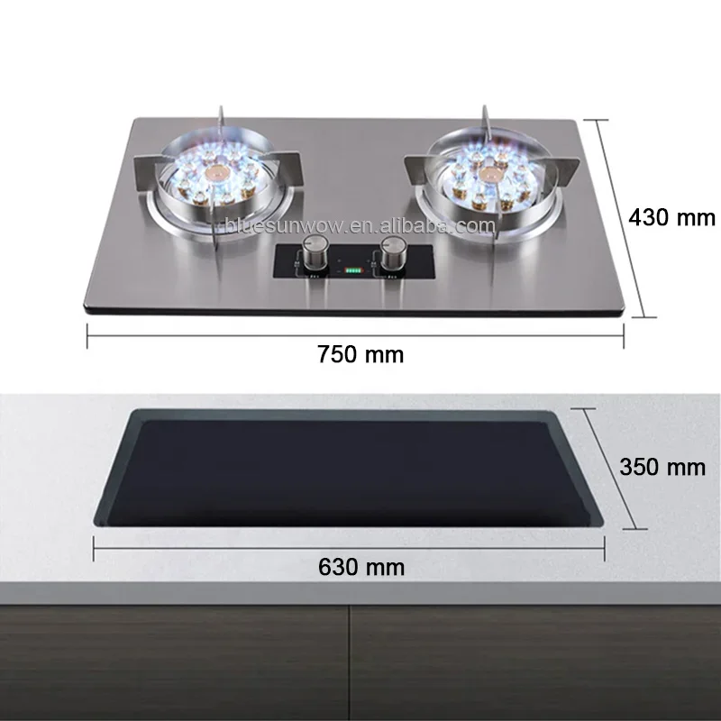 Factory Sale Kitchen High Quality Cooking 7.0KW High Power Stainless Steel Gas Cooker Stovetop 2 Burners Gas Stove