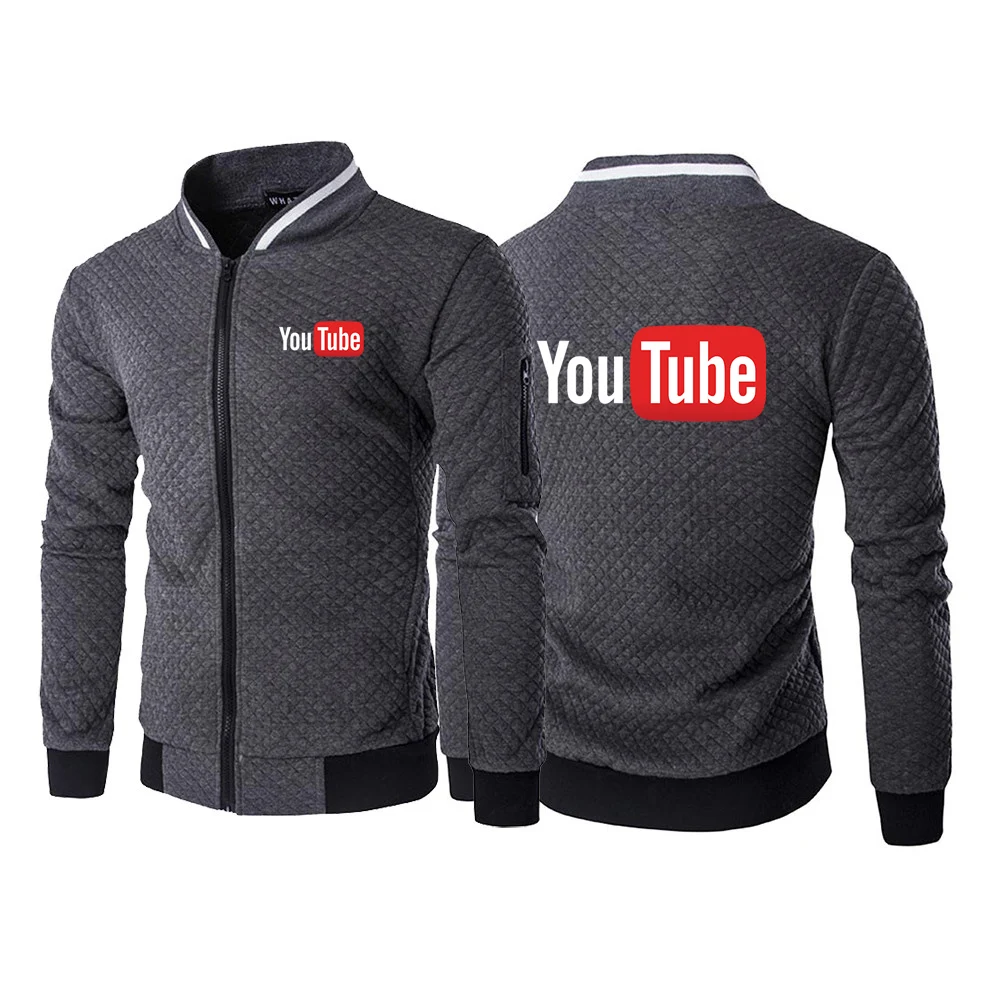 YouTube 2021 Men's New Fashion Solid Color Comfortable High Quality Round Neck Zipper Up Hoodies Sweatshirt Casual Tops Clothing
