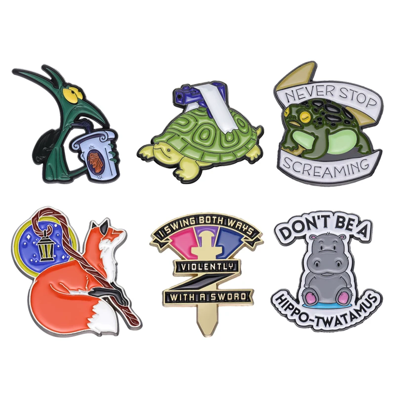 Hören Sie nie auf zu schreien Brosche Emaille Pins benutzer definierte Kröte Schildkröte Fuchs Waschbär Metall Abzeichen Rucksack Revers Jacken Cartoon Schmuck Geschenke