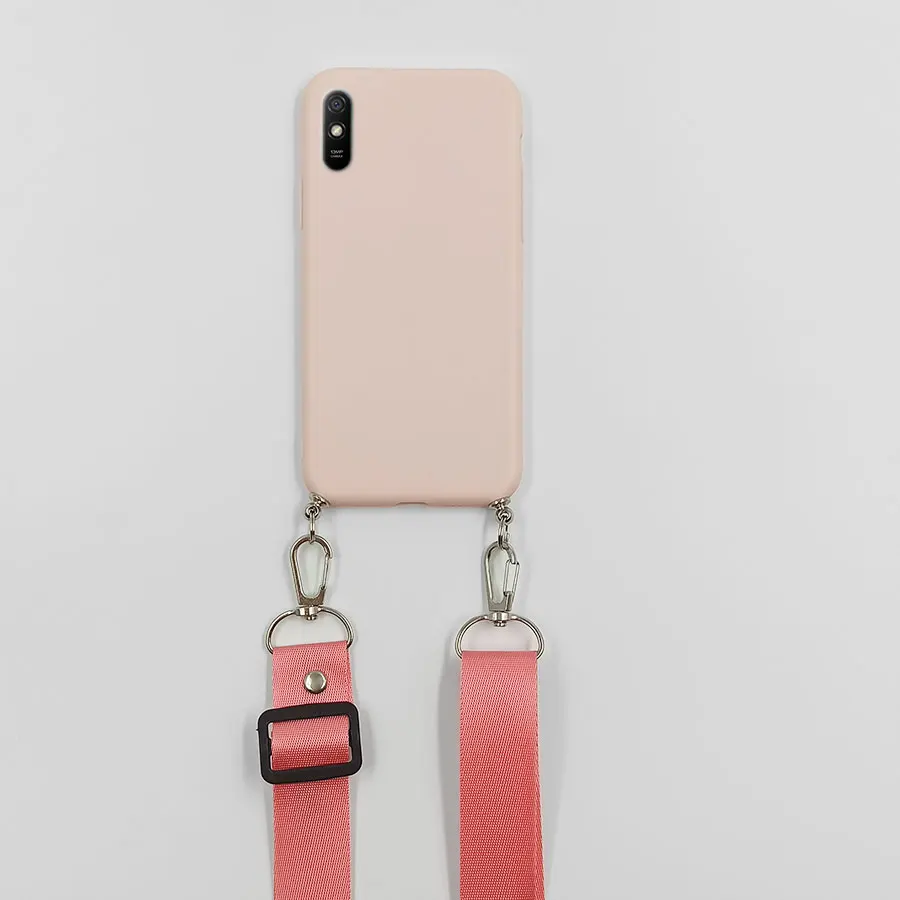 Sleek Black & Pink Silicone Crossbody Necklace Case - Hands-Free Style