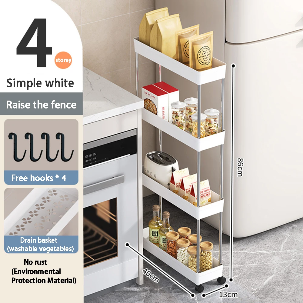 Multi-layer Small Cart Storage Rack Movable Gap Slim Slide Organizer Shelf Rack for Living Room Bathroom Kitchen Rolling Storage