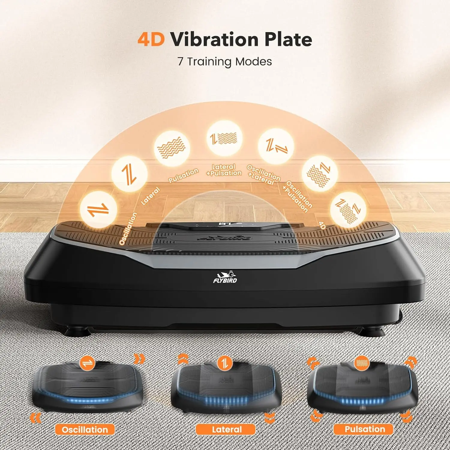 4D Vibration Plate-Triple Motors Oscillation, Linear, Pulsation Vibration Plate Exercise Machine, 30Hz-40Hz Pl